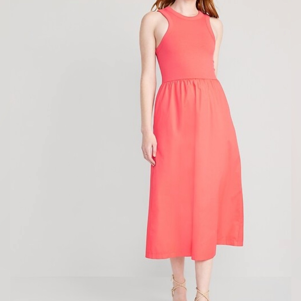Old Navy Mixed Media Midi Dress Sleeveless Summer Coral Size Large